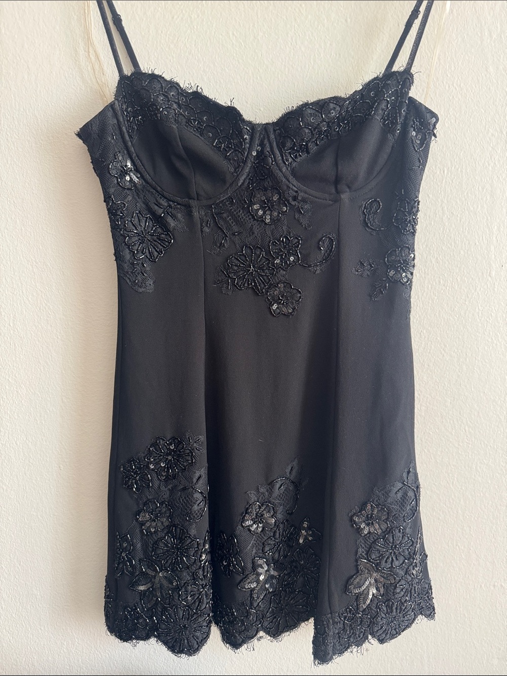 House of CB Black Lace-Embroidered Slip Mini Dress